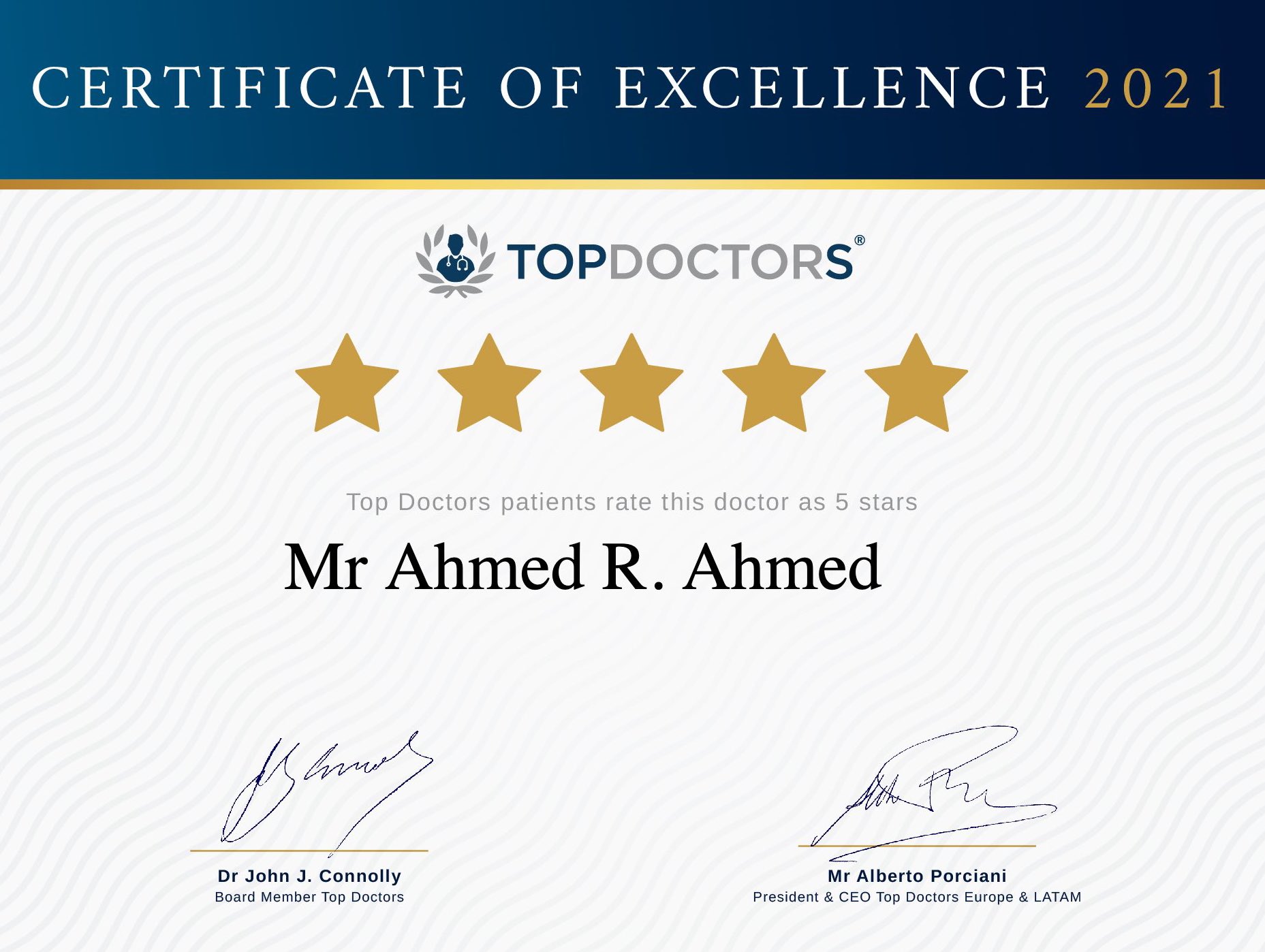 TopDoctors Certificate 2021